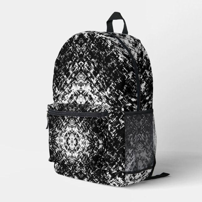 Hypnotic Abstract Black And White Modern Art Printed Backpack (Back Corner Right)