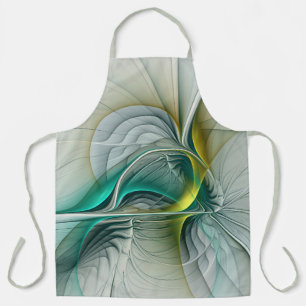 Hypnotic Abstract Golden Turquoise Teal Fractal Apron