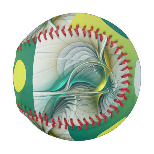 Hypnotic Abstract Golden Turquoise Teal Fractal Baseball