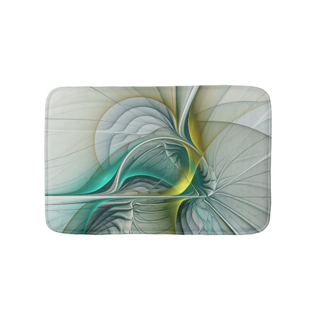 Hypnotic Abstract Golden Turquoise Teal Fractal Bath Mat (Front)