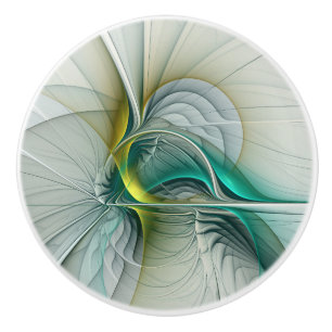 Hypnotic Abstract Golden Turquoise Teal Fractal Ceramic Knob