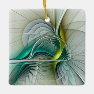 Hypnotic Abstract Golden Turquoise Teal Fractal Ceramic Ornament