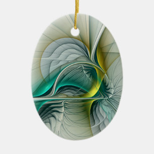 Hypnotic Abstract Golden Turquoise Teal Fractal Ceramic Ornament