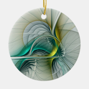 Hypnotic Abstract Golden Turquoise Teal Fractal Ceramic Ornament
