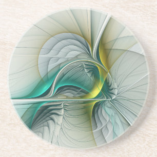 Hypnotic Abstract Golden Turquoise Teal Fractal Coaster