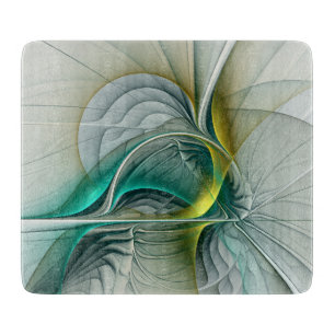 Hypnotic Abstract Golden Turquoise Teal Fractal Cutting Board