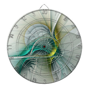 Hypnotic Abstract Golden Turquoise Teal Fractal Dartboard