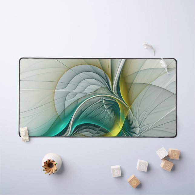 Hypnotic Abstract Golden Turquoise Teal Fractal Desk Mat (Kids Table)