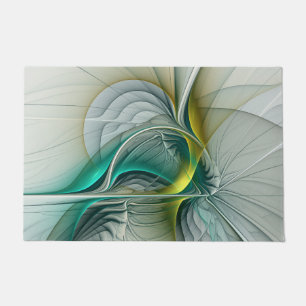 Hypnotic Abstract Golden Turquoise Teal Fractal Doormat