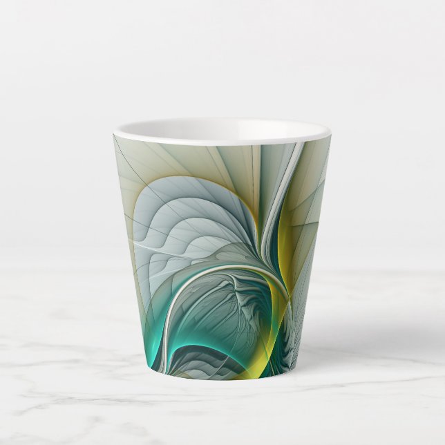 Hypnotic Abstract Golden Turquoise Teal Fractal Latte Mug (Front)