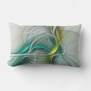 Hypnotic Abstract Golden Turquoise Teal Fractal Lumbar Pillow