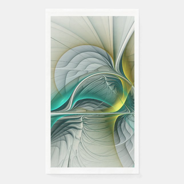 Hypnotic Abstract Golden Turquoise Teal Fractal Napkin (Front)
