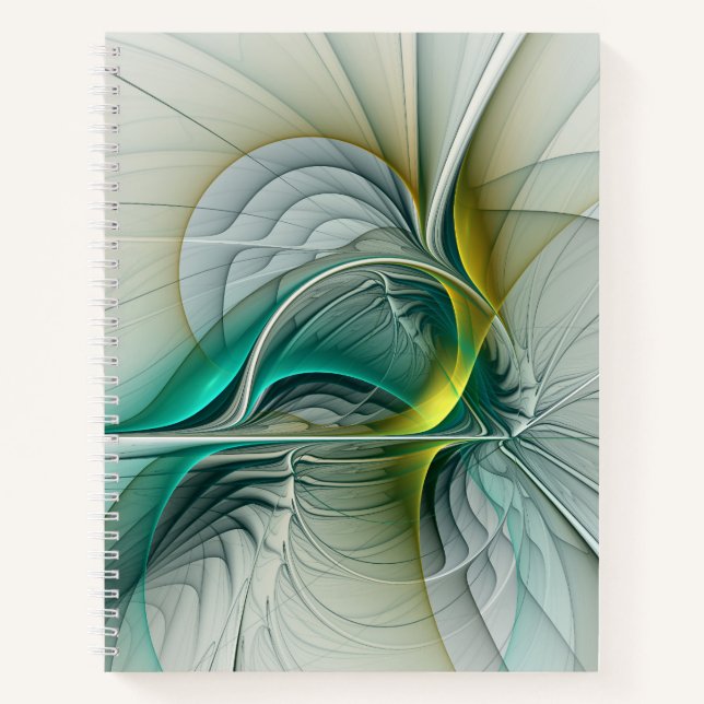 Hypnotic Abstract Golden Turquoise Teal Fractal Notebook (Front)