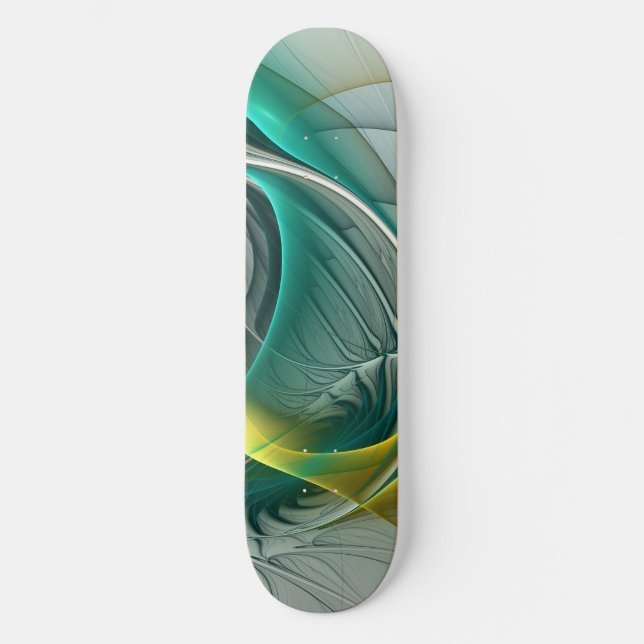 Hypnotic Abstract Golden Turquoise Teal Fractal Skateboard (Front)
