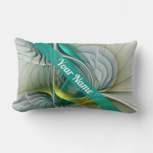 Hypnotic Abstract Golden Turquoise Teal Name Lumbar Pillow