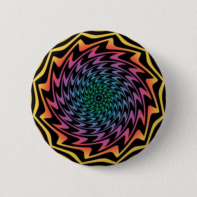 HYPNOTIC DISC Mesmerizing Neon Cool Zig Zag Spiral 2 Inch Round Button (Front)
