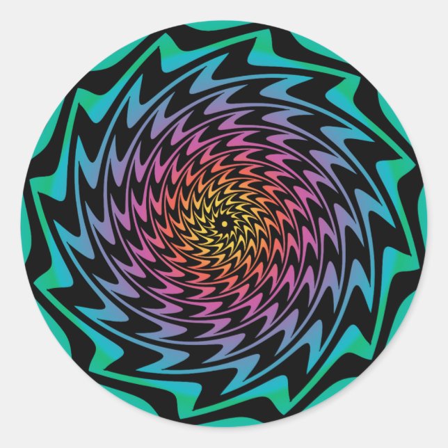 HYPNOTIC DISC Mesmerizing Neon Cool Zig Zag Spiral Classic Round Sticker (Front)