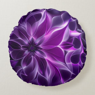 Hypnotic fractal deep purple flower  round pillow