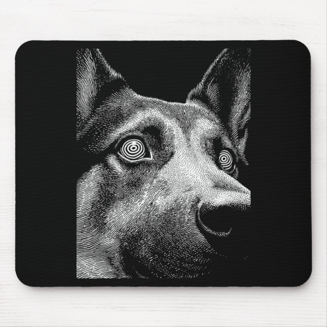 Hypnotic German Shepherd Weird Eyes Weirdcore Mouse Pad (Front)