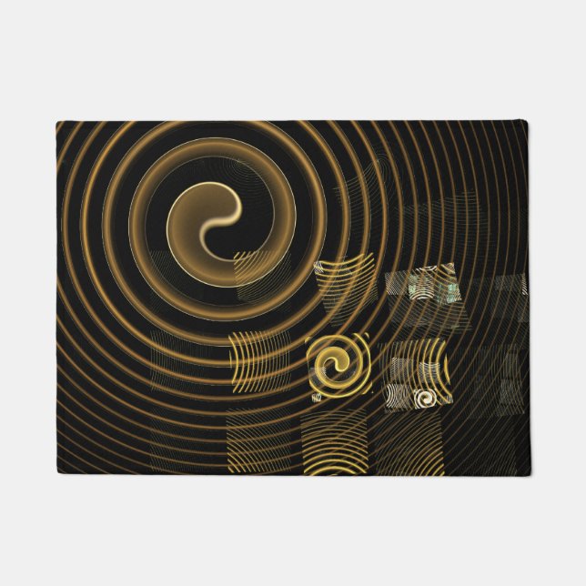 Hypnotic Golden Waves Modern Abstract Art Doormat (Front)