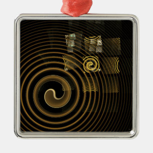 Hypnotic Golden Waves Modern Abstract Art Metal Ornament