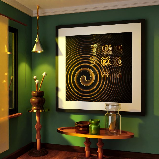 Hypnotic Golden Waves Modern Abstract Art Poster (Hypnosis Abstract Art Poster)