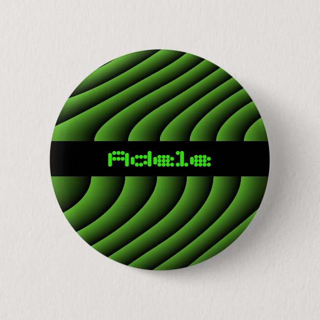 Hypnotic Green Wavy Lines Custom Name 2 Inch Round Button (Front)