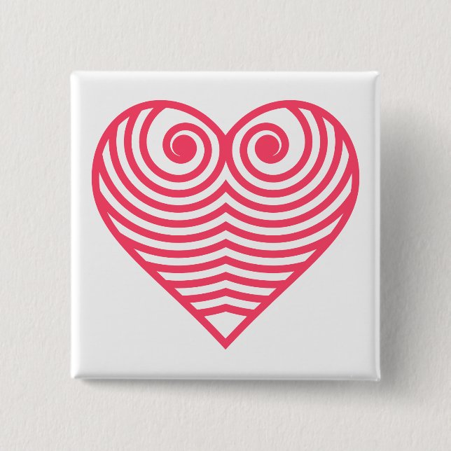 Hypnotic Love – Minimalist Red Contoured Heart 2 Inch Square Button (Front)