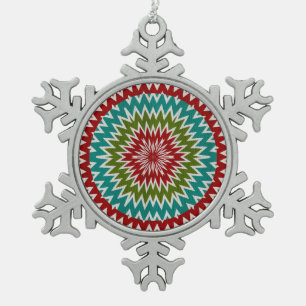 Hypnotic mandalaic flower snowflake pewter christmas ornament