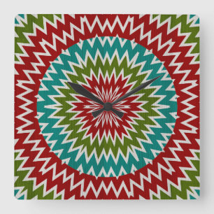 Hypnotic mandalaic flower square wall clock