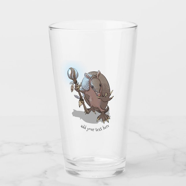 Hypnotic Mystic Armadillo Shaman And Staff Cartoon Glass (Front)