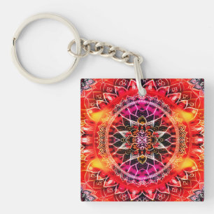 Hypnotic Red Mandala Keychain