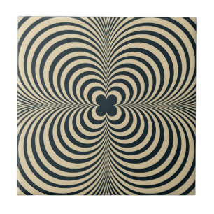 Hypnotic Retro Black Beige Flower Pattern Tile