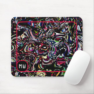 Hypnotic Swirl Energy Red Monogram Mouse Pad