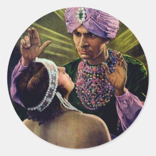 Hypnotist hypnotizes young woman...vintage! classic round sticker