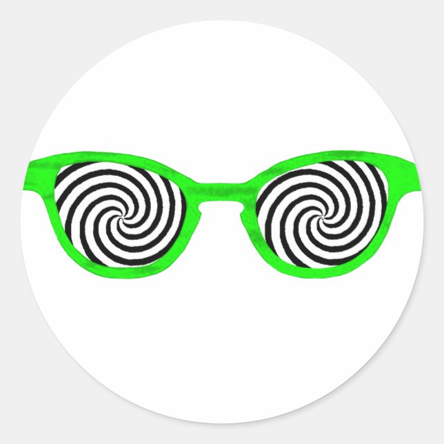 Hypnotize Sunglasses Green Rim The MUSEUM Zazzle G Classic Round Sticker (Front)