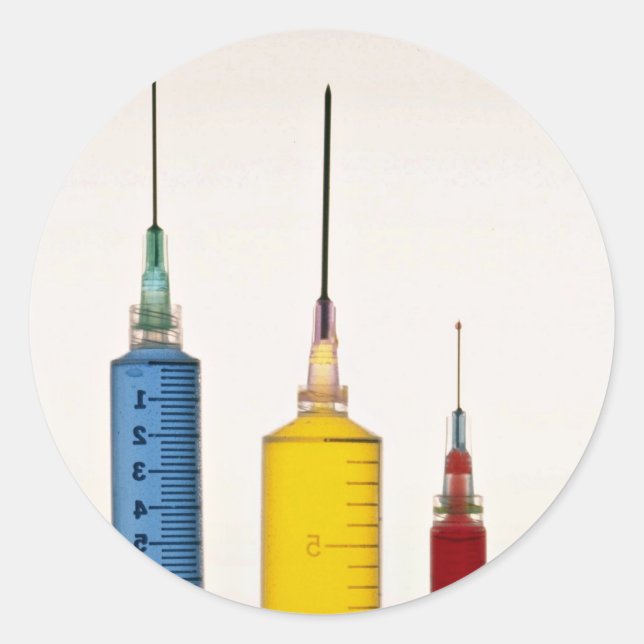 Hypodermic needles classic round sticker (Front)