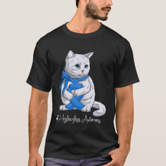 Hystiocytosis Awareness Month Blue Ribbon Cat T-Shirt