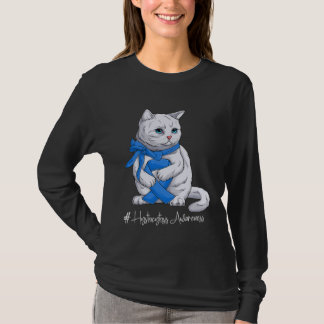 Hystiocytosis Awareness Month Blue Ribbon Cat T-Shirt
