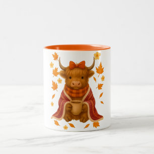 Hyturtle Fall Highland Cow Maple Leaves Coffee Mug