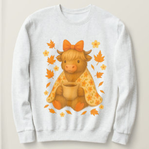 Hyturtle Fall Highland Cow with Maple Leaves Coffe Sweatshirt