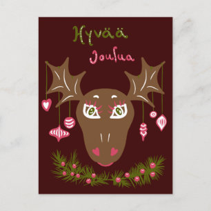 Hyvää Joulua Christmas cute moose with ornaments Postcard