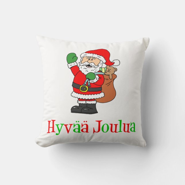 Hyvaa Joulua Finnish Christmas Santa Throw Pillow (Front)