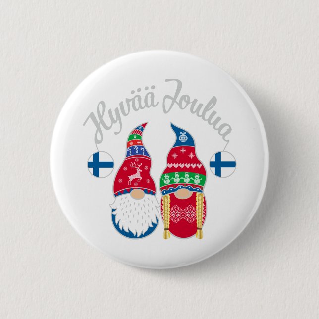 Hyvaa joulua finnish merry christmas finland tontt 2 inch round button (Front)