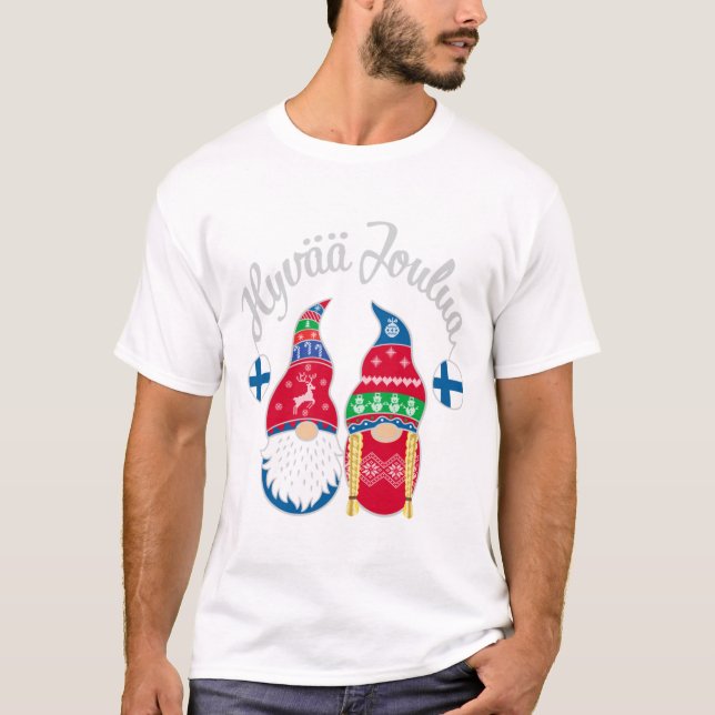 Hyvaa joulua finnish merry christmas finland tontt T-Shirt (Front)