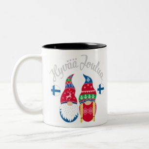 Hyvaa joulua finnish merry christmas finland tontt Two-Tone coffee mug