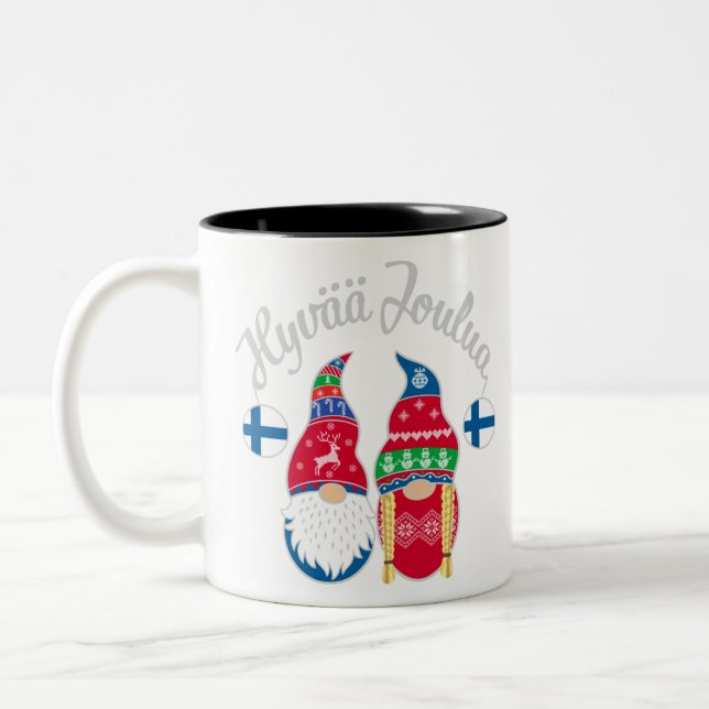 Hyvaa joulua finnish merry christmas finland tontt Two-Tone coffee mug (Left)