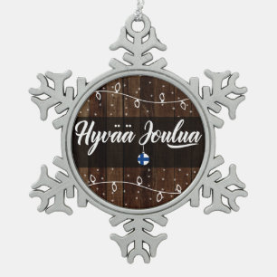 Hyvää joulua Finnish Merry Christmas, Rustic Style Snowflake Pewter Christmas Ornament