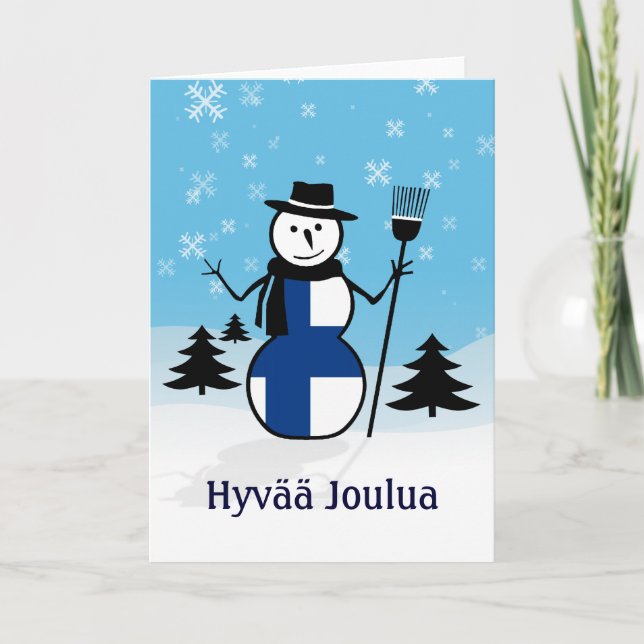 Hyvää Joulua Merry Christmas Finland Snowman Holiday Card (Front)