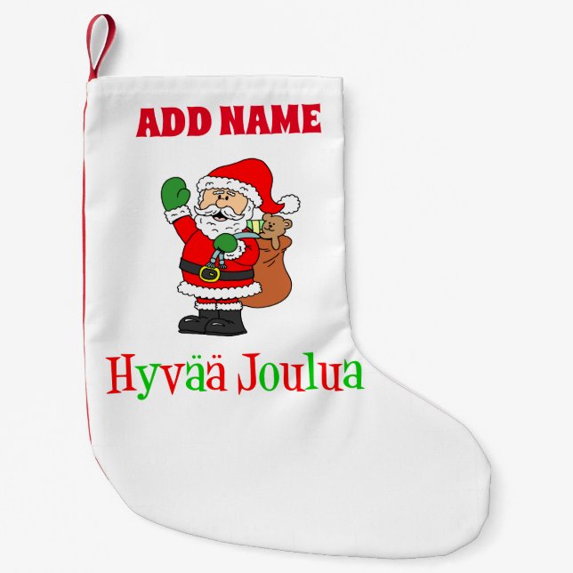 Hyvaa Joulua Personalized Name Finnish Small Christmas Stocking (Front)